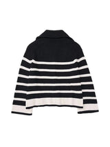 Knitwear Melbourne,  Parisian zip cardigan, french fashion brand, online french label, striped long sleeves  women cardi, french fashion label, black and white cardi