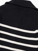 Knitwear Melbourne,  Parisian zip cardigan, french fashion brand, online french label, striped long sleeves  women cardi, french fashion label, black and white cardi