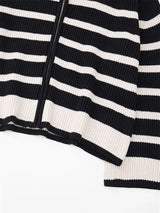 Knitwear Melbourne,  Parisian zip cardigan, french fashion brand, online french label, striped long sleeves  women cardi, french fashion label, black and white cardi