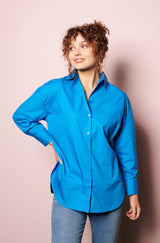 online french shirt, womenswear top, Parisian style, french label, french fashion style, Parisian label,  Blue cotton shirts
