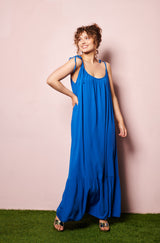 On trend dress, Blue solid maxi dress, tie shoulder dresses, online womens french label, viscose womens dress
