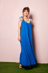 On trend dress, Blue solid maxi dress, tie shoulder dresses, online womens french label, viscose womens dress