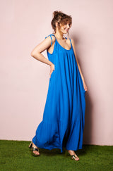 On trend dress, Blue solid maxi dress, tie shoulder dresses, online womens french label, viscose womens dress