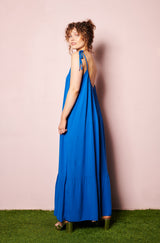 On trend dress, Blue solid maxi dress, tie shoulder dresses, online womens french label, viscose womens dress