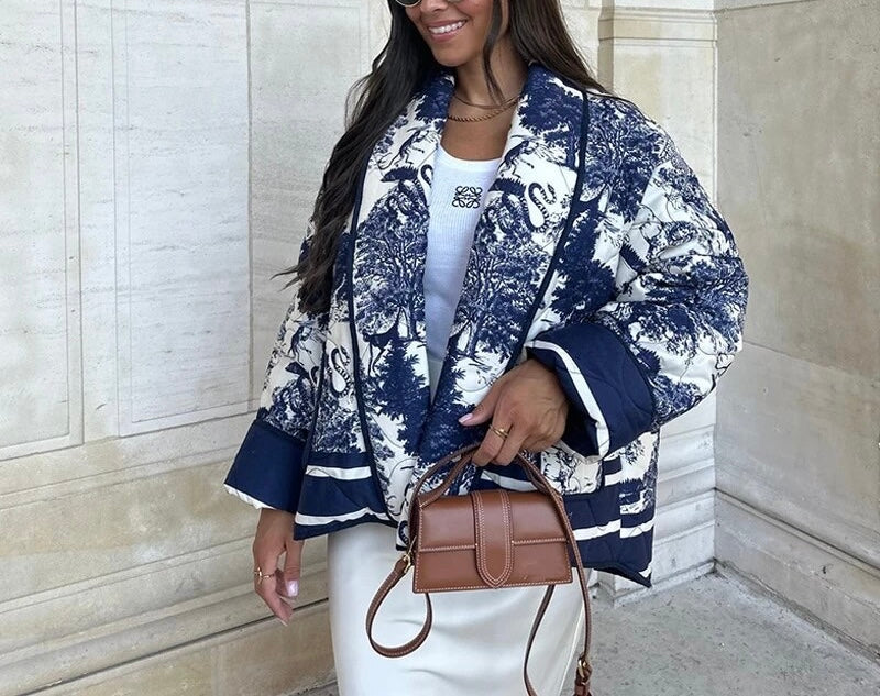 Blue Quilted Floral Jacket