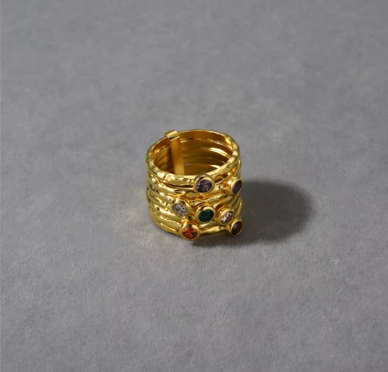 Gemstones Gold Hammered Ring