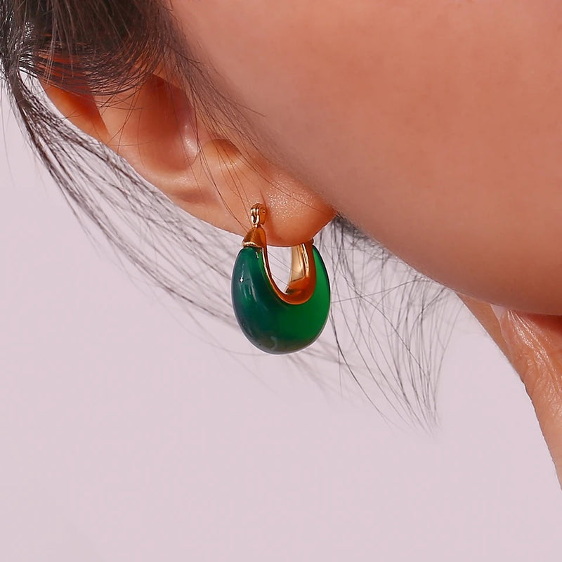 Hoop Gold Earrings - Green