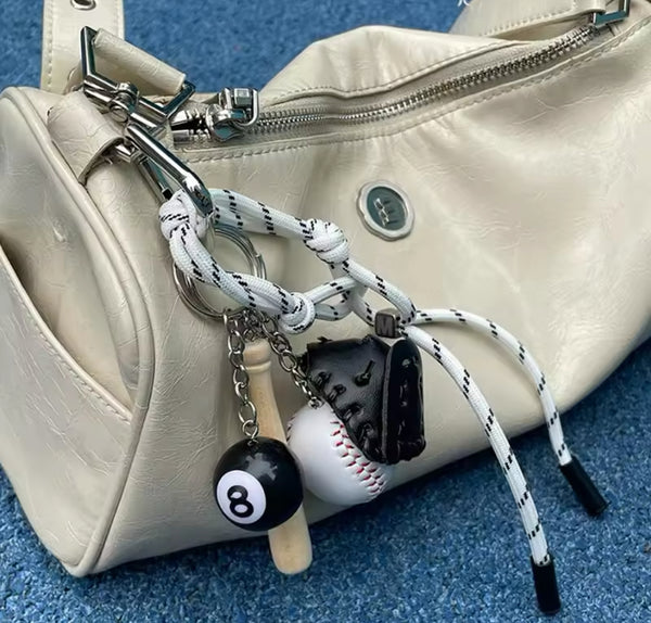 Number 8 Baseball Charm Keychain For Bags and Keyrings