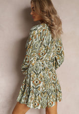 Ikat Shirt Style Dress - Green