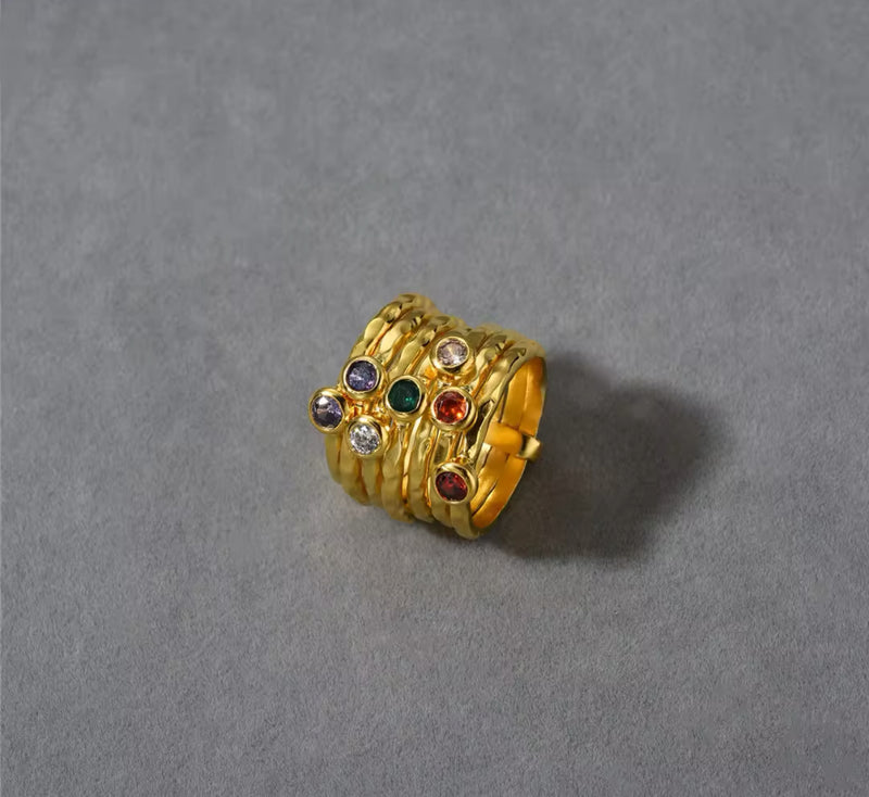 Gemstones Gold Hammered Ring