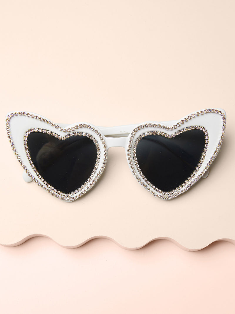 white heart sunglasses, rhinestones sunglasses, heart sunnies, affordable french fashion accessories, french labels