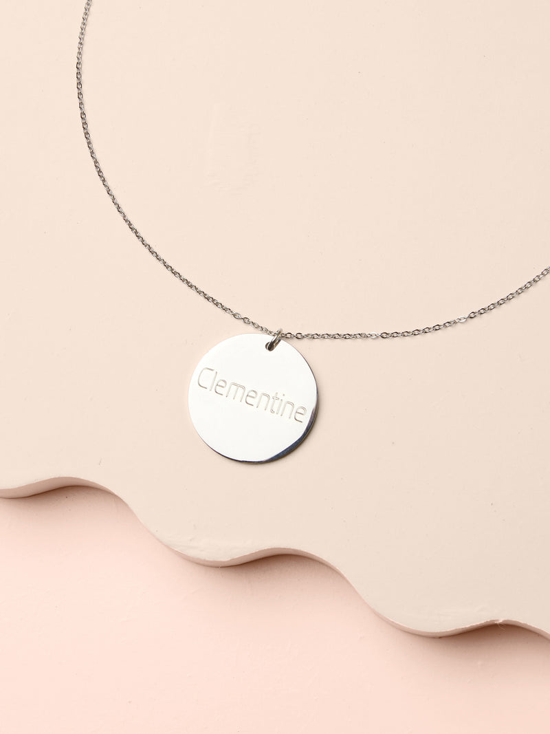 Large Disc Charm Necklace - Silver