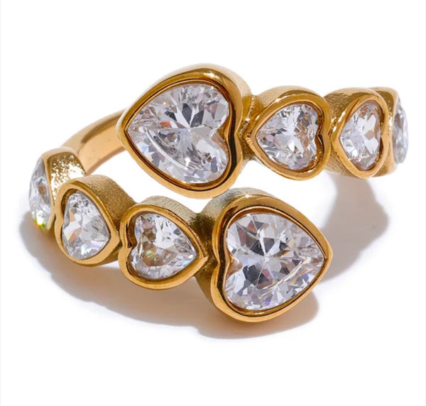 Clear Zirconia Heart Gold Ring
