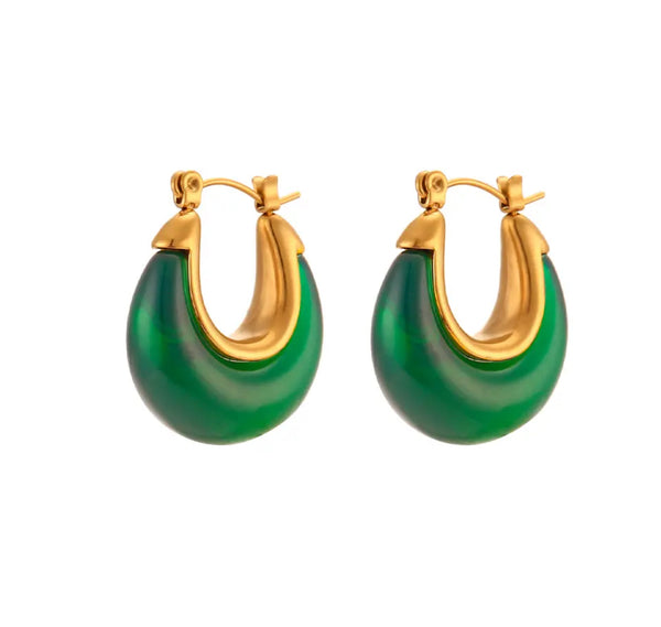 Hoop Gold Earrings - Green
