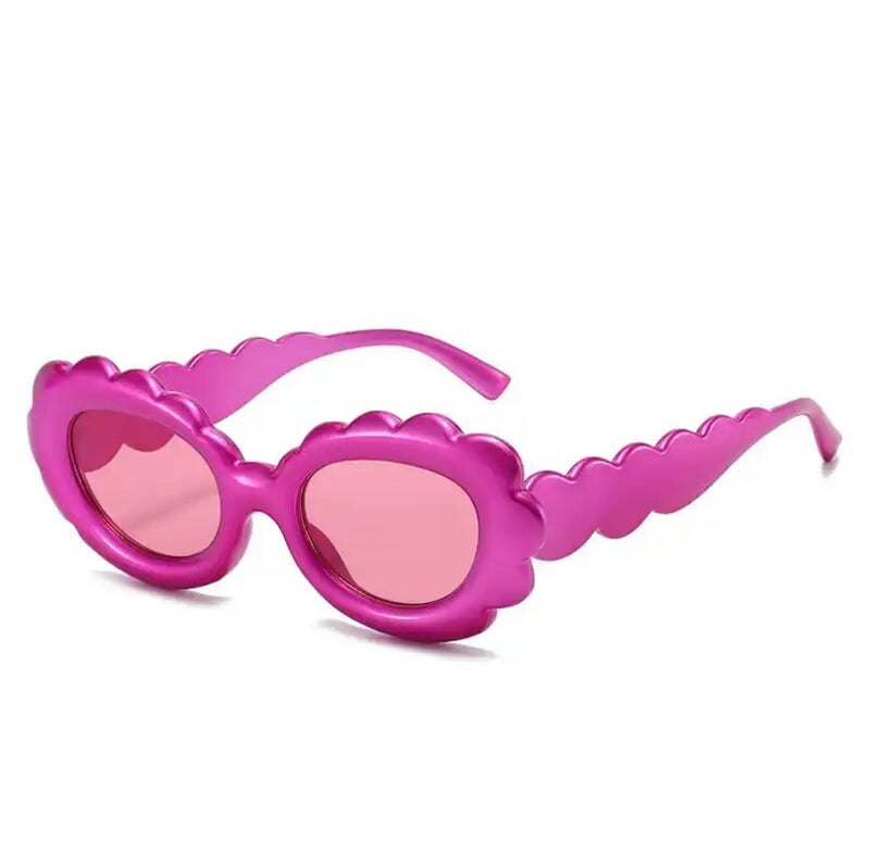 pink metallic scalloped women sunglasses, wavy frame, affordable french fashion, fun accessories