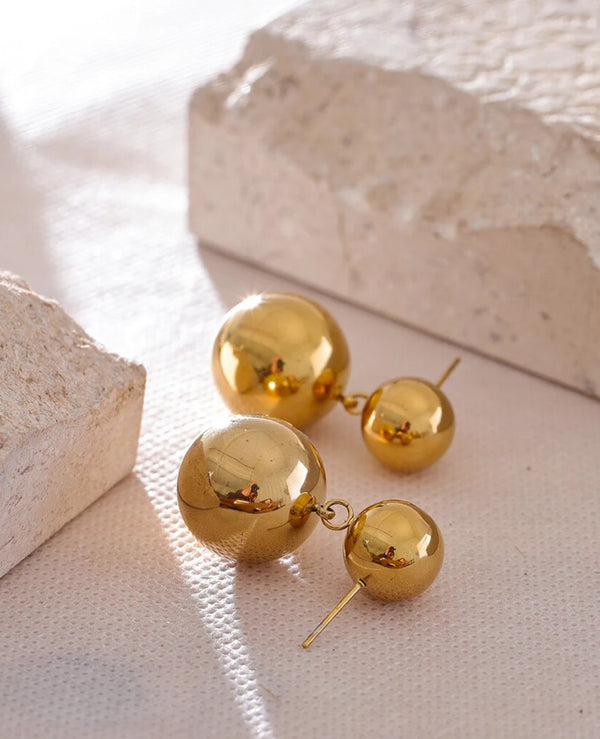 Round Drop Gold Earrings