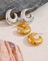 C Shape Chunky Gold Earrings