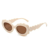 cream scalloped women sunglasses, wavy frame, affordable french fashion, fun accessories
