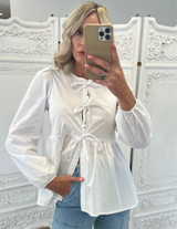 Long sleeves Cutsey Bow Tie Blouse - White