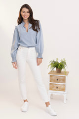 The Frill V Neck Blouse - Blue