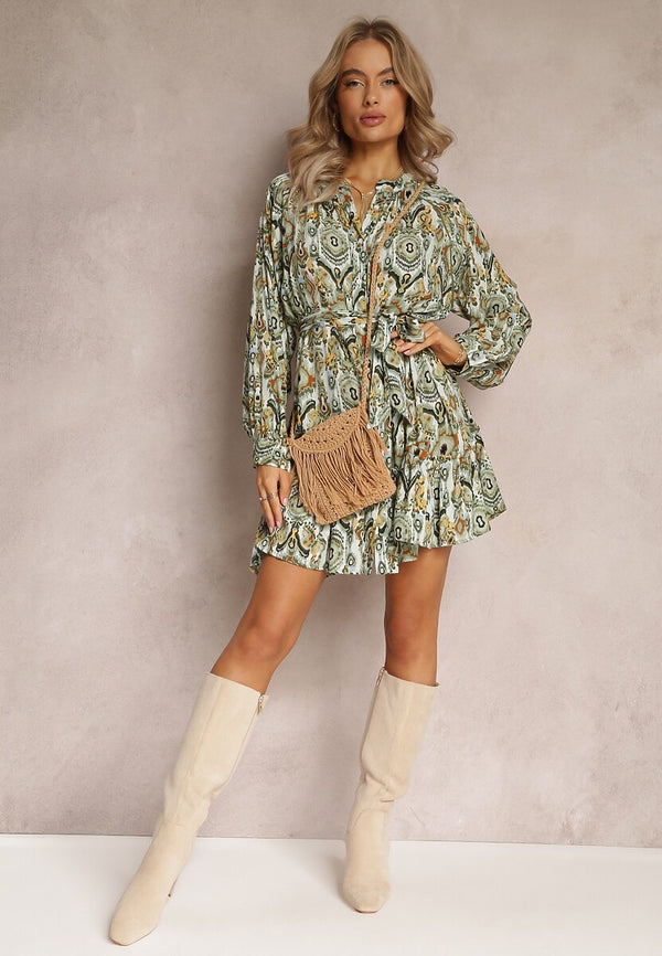 Ikat Shirt Style Dress - Green