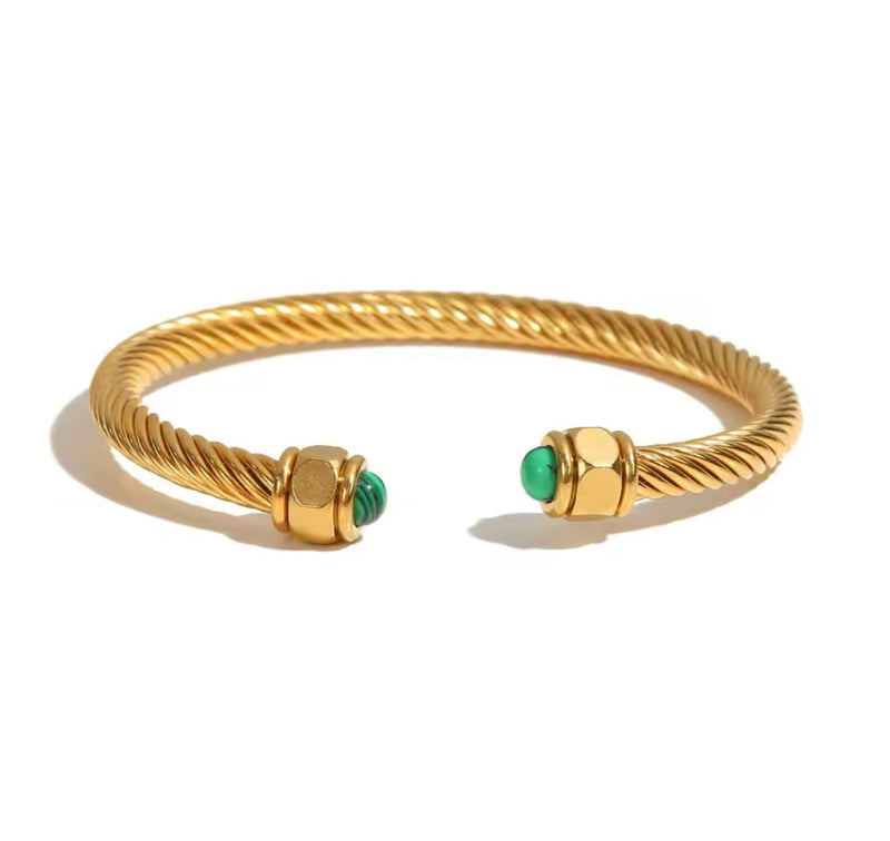 Natural Green Stones Twisted  Bangle