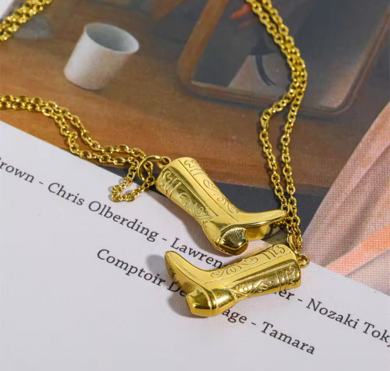 Western Cowboy Gold Boot Necklace