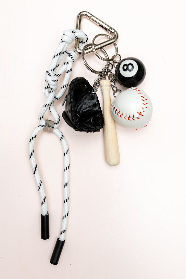 Number 8 Baseball Charm Keychain For Bags and Keyrings