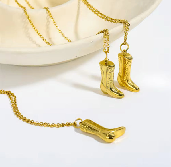 Western Cowboy Gold Boot Necklace