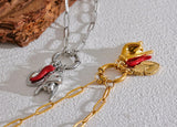 Chili Heart Palm Charm Gold Necklace