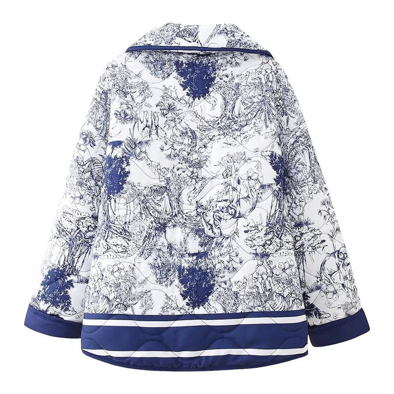 Blue Quilted Floral Jacket