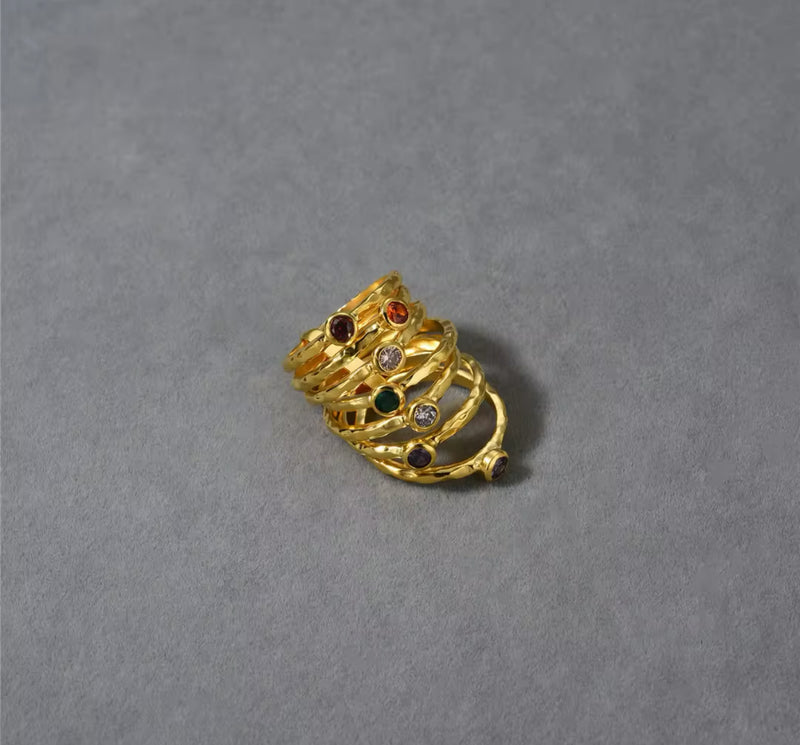 Gemstones Gold Hammered Ring