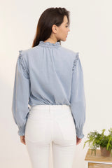 The Frill V Neck Blouse - Blue