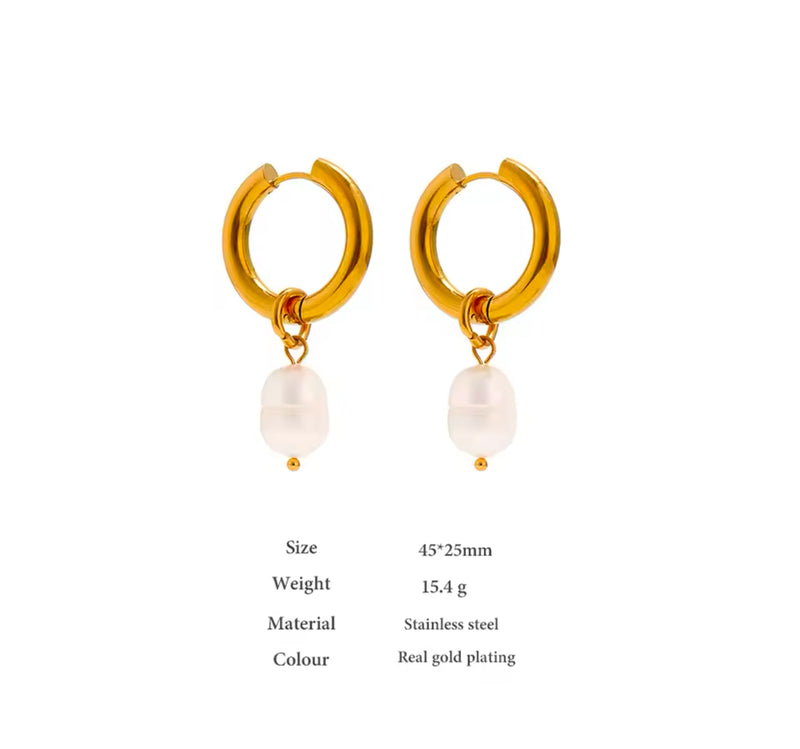 Hoop Drop Earrings With Real Pearls