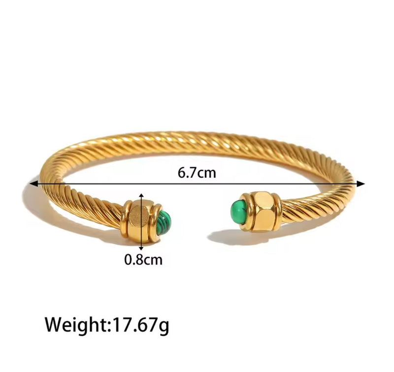 Natural Green Stones Twisted  Bangle