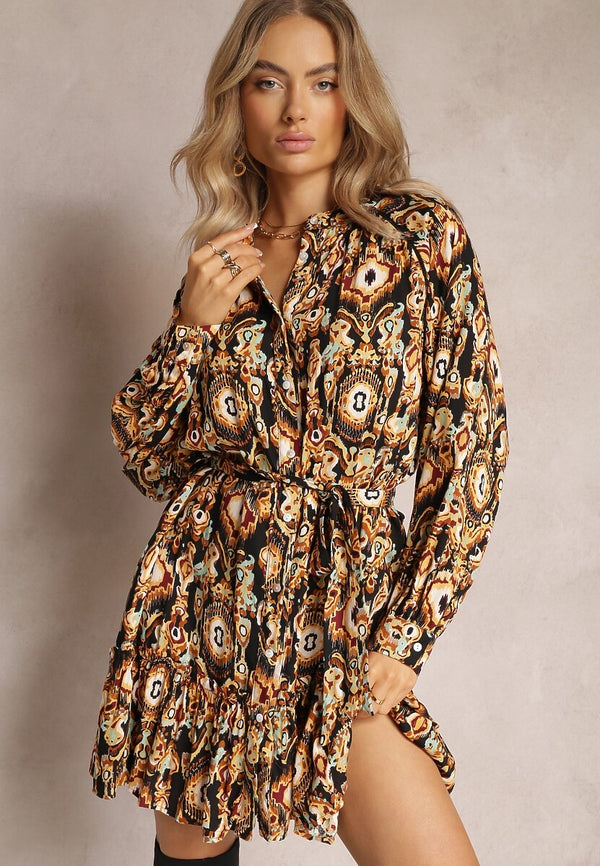 Ikat Shirt Style Dress - Chocolate