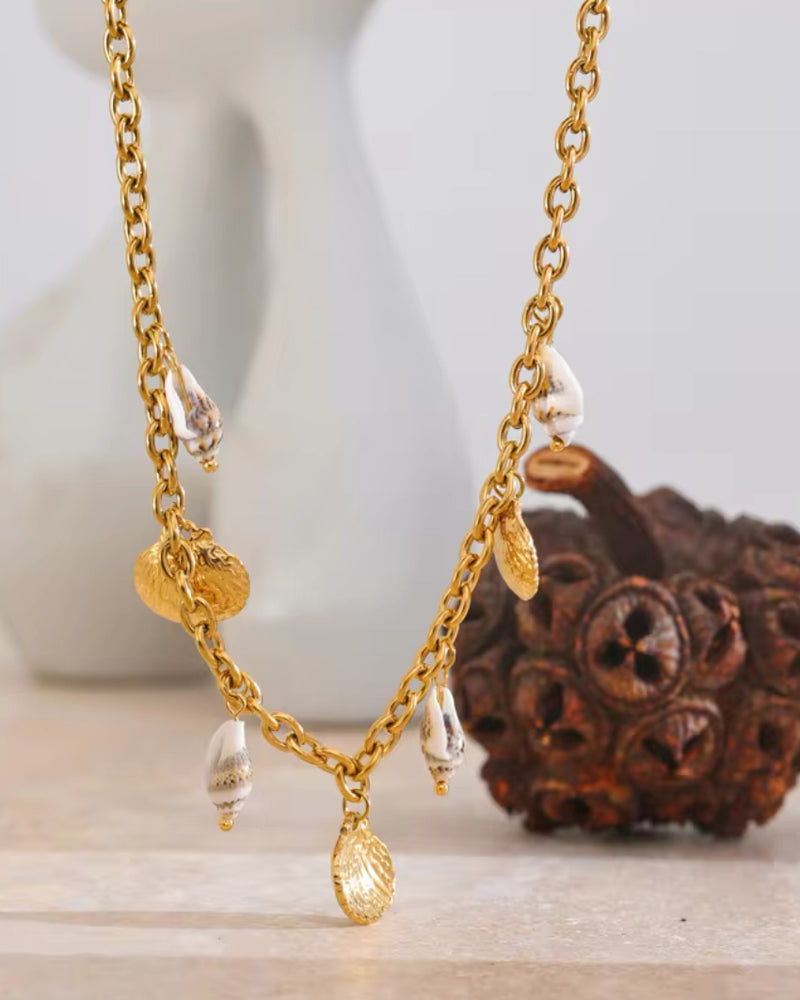 Natural Shell Pendant Gold Necklace