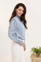 The Frill V Neck Blouse - Blue