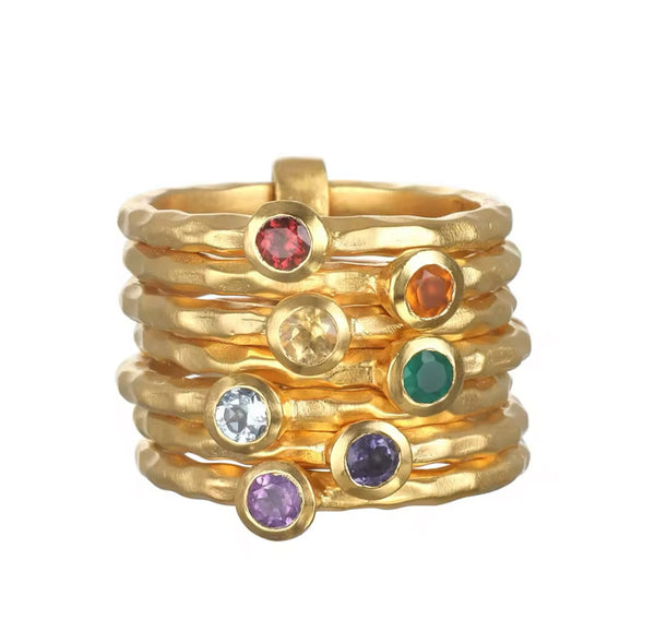 Gemstones Gold Hammered Ring