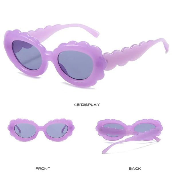 purple scalloped women sunglasses, wavy frame, affordable french fashion, fun accessories