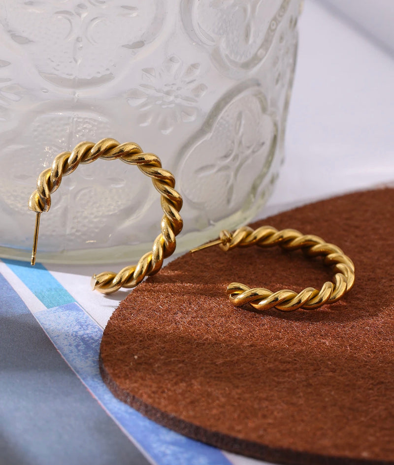 Twisted Hoop Gold Earrings