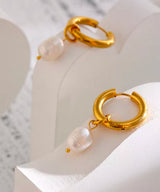 Hoop Drop Earrings With Real Pearls