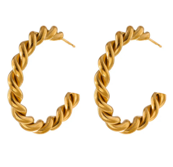 Twisted Hoop Gold Earrings