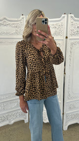 Long sleeves Cutsey Bow Tie Blouse - Animal