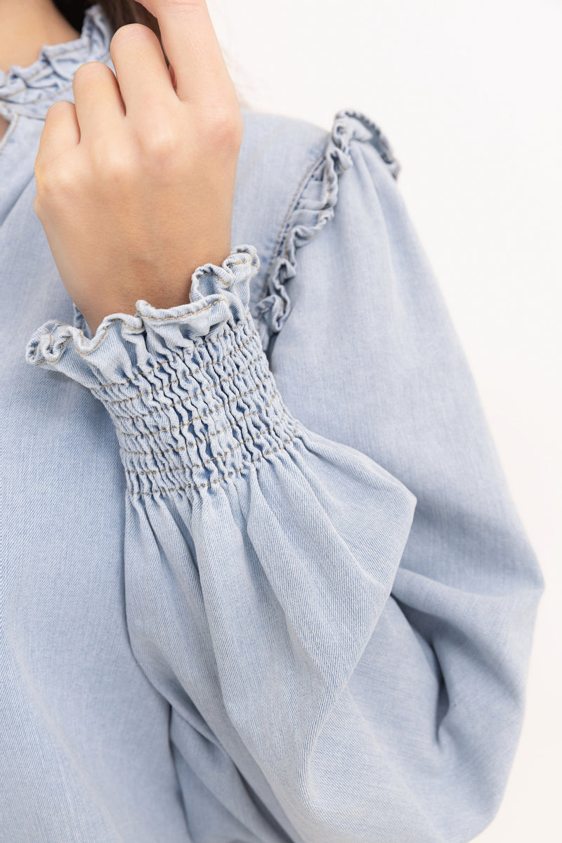 The Frill V Neck Blouse - Blue