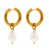 Hoop Drop Earrings With Real Pearls