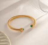 Natural Green Stones Twisted  Bangle