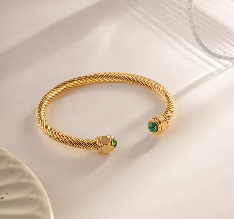 Natural Green Stones Twisted  Bangle