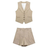 Linen Blend Vest - Sand