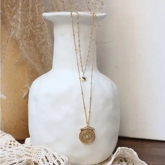 Double Layers Pendant Gold Necklace